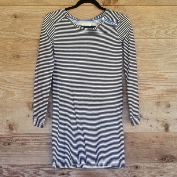 Lou & Grey Long Sleeve Striped Zipper Shoulder Mini Casual Dress XSmall - Picture 1 of 5